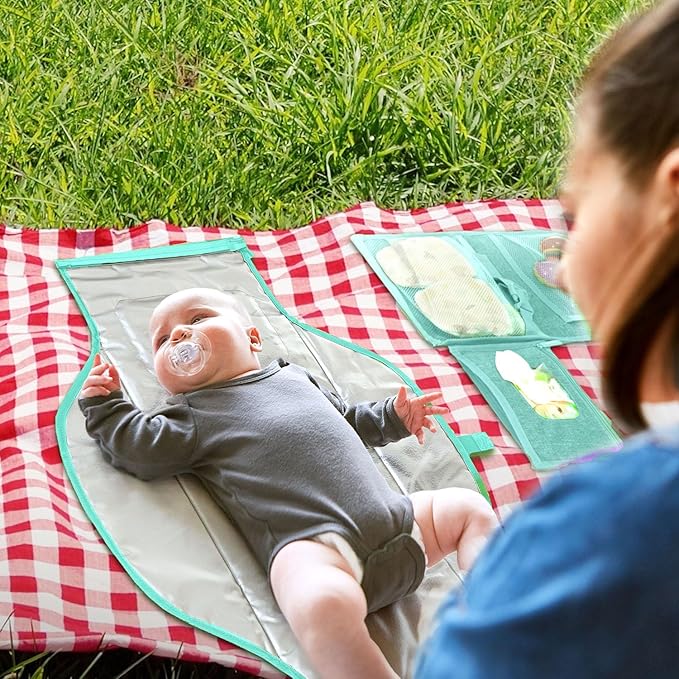Portable Changing Pad for Baby, Travel Diaper Changing Pad for Newborn, Large Waterproof Baby Changing Mat, Foldable & Detachable Diaper Changing Station with Baby Wipes Pockets, Baby Stuff by Pillani