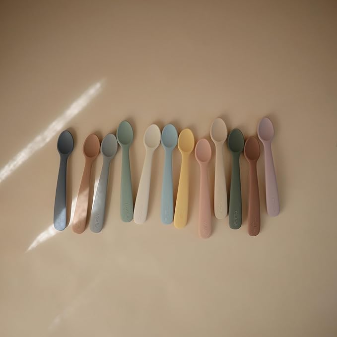 mushie Silicone Baby Feeding Spoons | 2 Pack (Tradewinds)