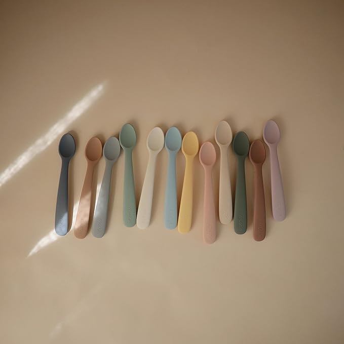 mushie Silicone Baby Feeding Spoons | 2 Pack (Dried Thyme/Natural)
