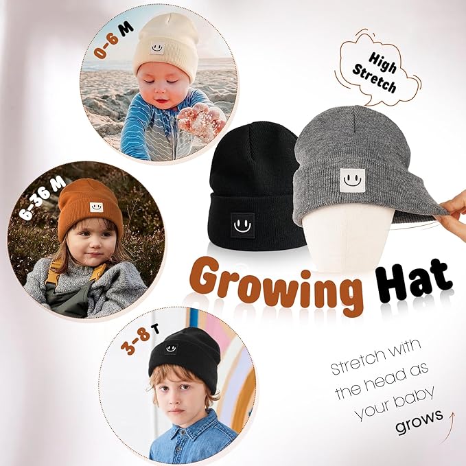 FURTALK Baby Beanie Cute Toddler Winter Hat Knit Boys Girls Warm 2 Pack Kids Embroidered Beanies Cap for 0-8 Years