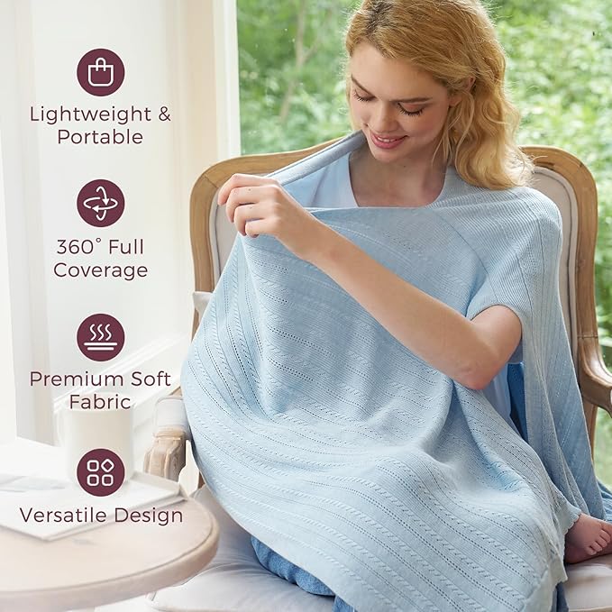 Momcozy Ultra-Light Nursing Cover for Breastfeeding, Soft Breathable Tencel™ Lyocell Fabric, Multi-Use Feeding Shawl, Newborn Essentials Must Haves(Blue)
