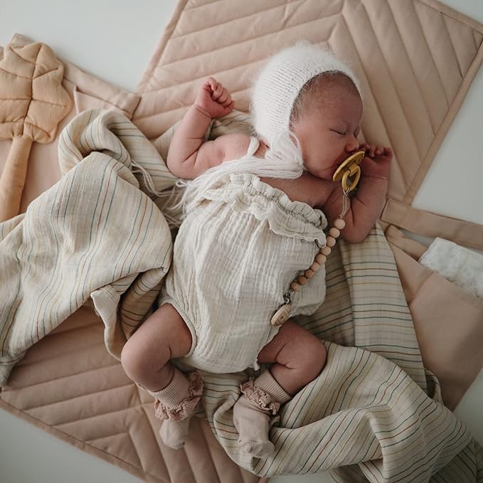 mushie Muslin Baby Swaddle Blanket | 100% Organic Cotton (Retro Stripe)