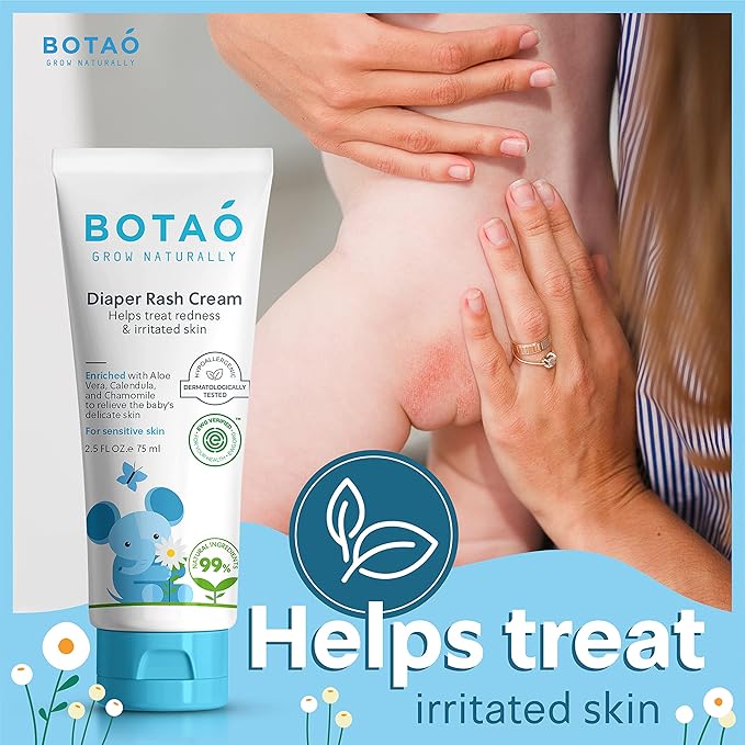 Baby's Natural Diaper Cream | Organic Diaper Cream EWG Verified | Naturally Soothes Baby Rashes | Baby zinc Ointment Natural | For Sensitive Skin with Aloe Vera & Calendula, 2.5Oz