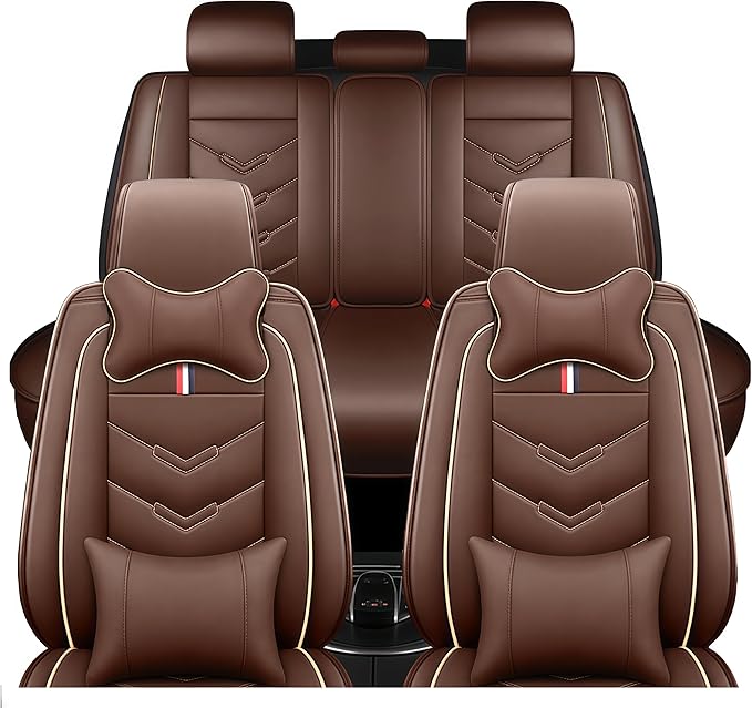 Leather Car Seat Covers Fit for LR Range Rover 2022-2025, 5 Seater Waterproof and Wear-Resistant Seat Cover Interior Accessories(Full Set with Pillow,Coffee)