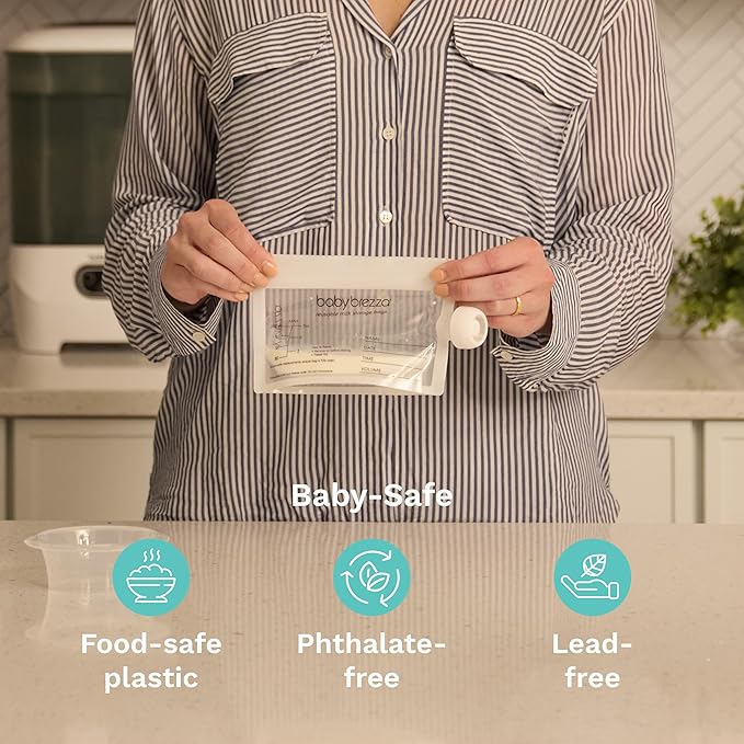 Baby Brezza Reusable Breastmilk Storage Bags, 10 Pack, Includes Filling Funnel
