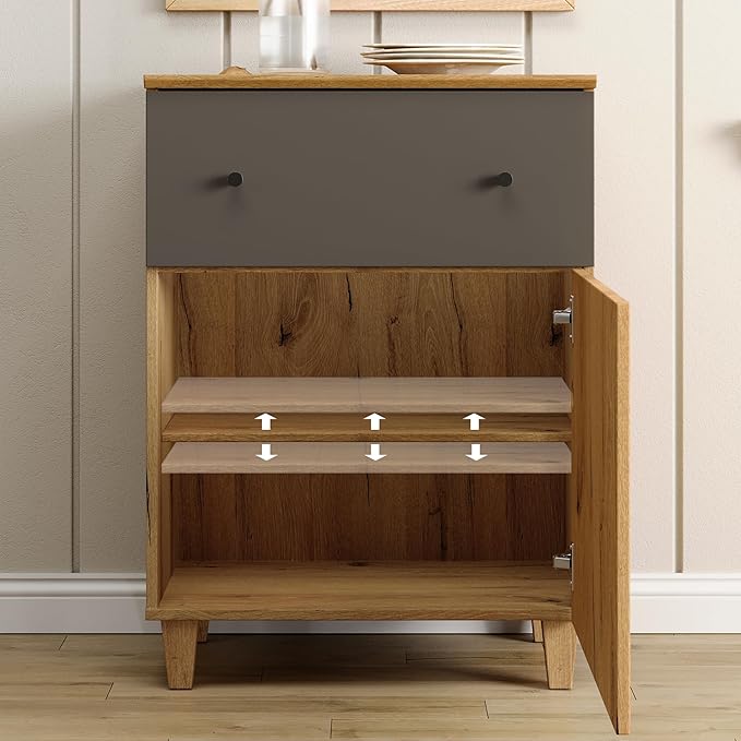 WMAPAT 8 Drawers Dresser Chests for Bedroom, 3-in-1 Modern Wood Closet Storage Organizer Furniture with Doors and Adjustable Shelves for Kids Room, Nursery, Dark Gray&Oak Brown, 94.4" Wide