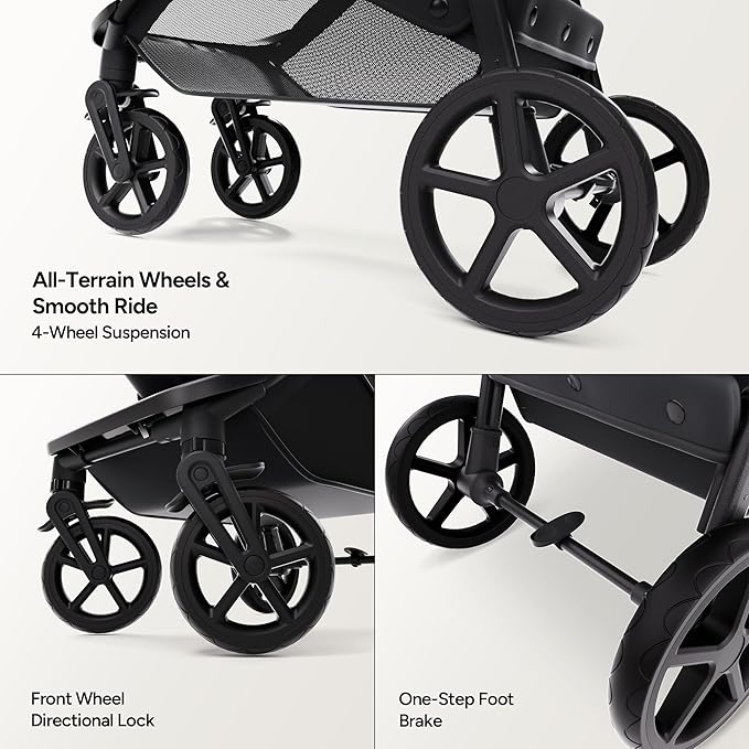 Mompush Wiz 2 in 1 Baby Stroller with Bassinet Mode, Convertible Infant Stroller for Newborn and Toddler with Reversible Seat and Large UPF 50+ Canopy