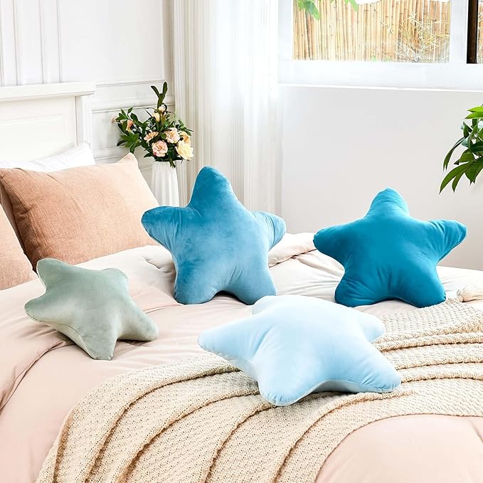 Sage Green Star Throw Pillow, Cute Star Pillow Room Decor, Soft 19.6" Star Shaped Decorative Throw Pillow for Bedroom, Star Plush Floor Cushions Pillows