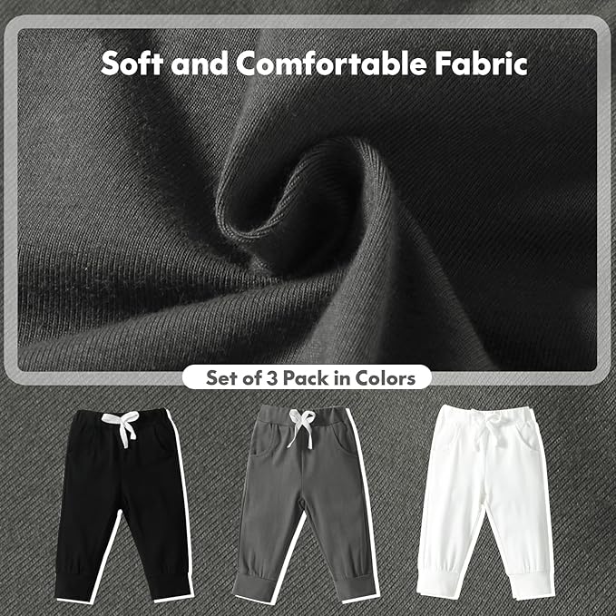 DREAM BUS Pack of 3 Toddler Jogger Pants with Pocket Toddler Boy Sweatpants Baby Boy Pants Infant Newborn Leggings
