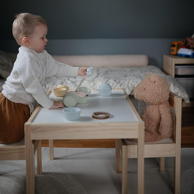 FRIGG Lucky Symmetrical SilkySoft Silicone Baby Pacifier | Made in Denmark | BPA-Free (Great Gray/Honey Gold, 6-18 Months)