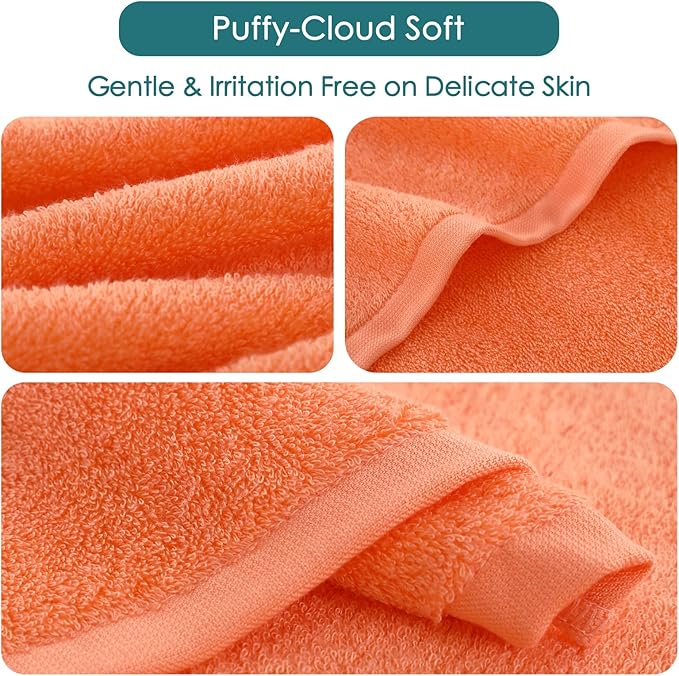 Baby Washcloths 12 Pack, 10x10 inch Small Wash Cloths for Face and Body, Super Soft & Gentle Orange Face Towels on Sensitive Skin, Baby Registry Bath Shower Gifts for Newborn Kid Toddler Children