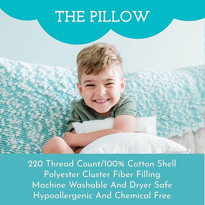 Little Sleepy Head Toddler Pillow with Pillowcase 13x18 - Kids Pillow for Sleeping - Toddler Pillow - Better Neck Support Ergonomic Pillow and Toddler Pillowcase - Best Pillows for Kids (Safari)