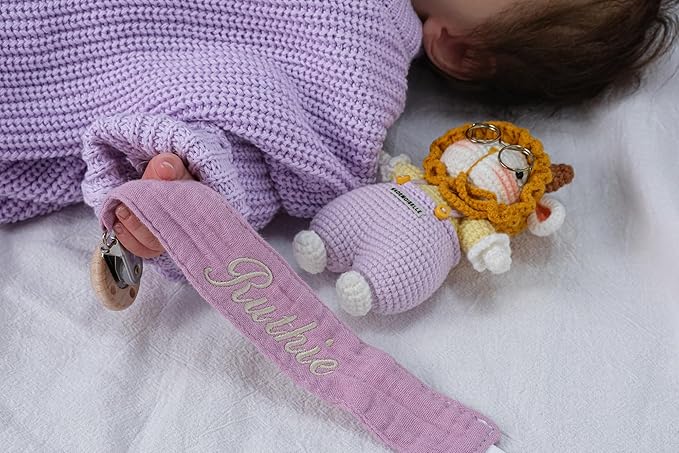 Personalized Bohemian Pacifier Clip Embroidered with Name is The Perfect Newborn Gift Made from eco-Friendly Bamboo! (White)
