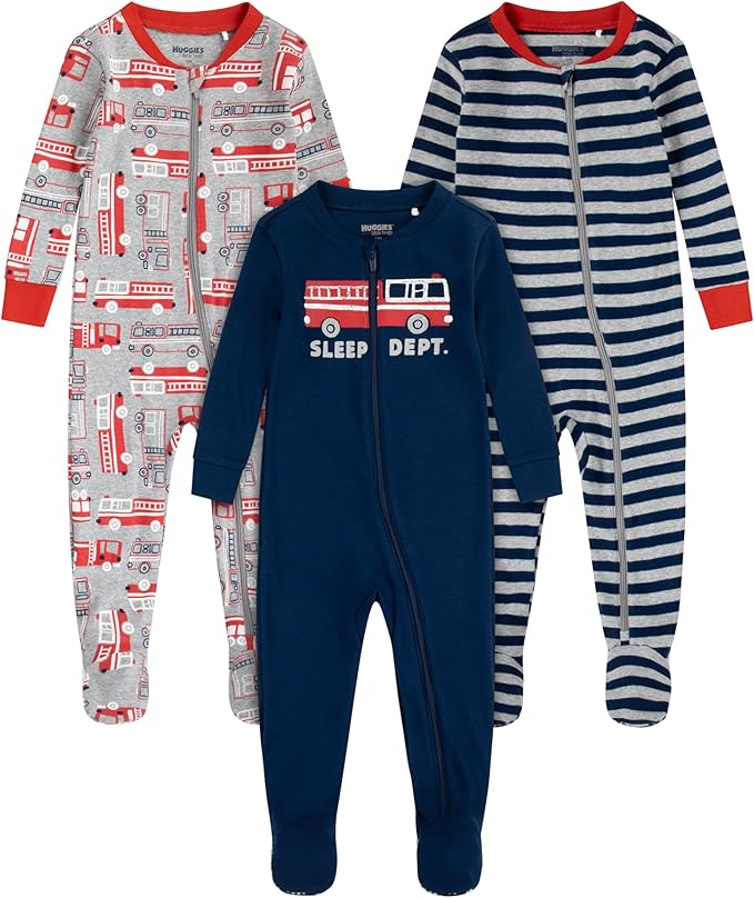 HUGGIES unisex-baby 3-pack Footed Coverall Pajamas