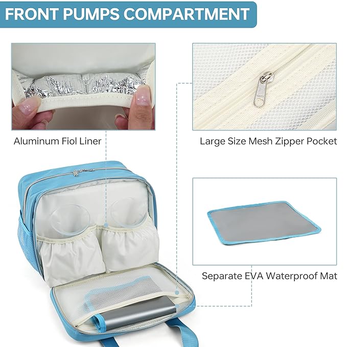 Breastmilk Cooler Bag with Ice Pack,Fits 6 Baby Bottles Up to 9 Ounce Breast Milk Cooler Travel Bag Compatible with Wearable Breast Pumps & Accessories for Nursing Mom Daycare Blue