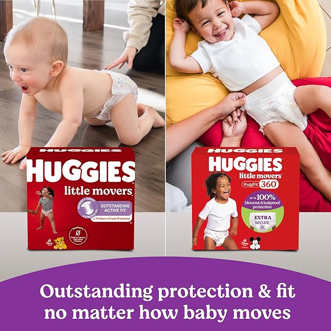 Huggies Size 6 Baby Diapers, Little Movers HuggFit 360° Baby Diapers with 360° Waistband, Size 6 (35+ lbs), 17 Count, Packaging May Vary