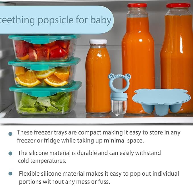 Baby Food Feeder Pacifier with Breast Milk Popsicle Teether-Silicone Forage Feeder for Babies-Breastmilk Storage Container and Freezer Tray-Teething Popsicle Molds for Soothing Relief