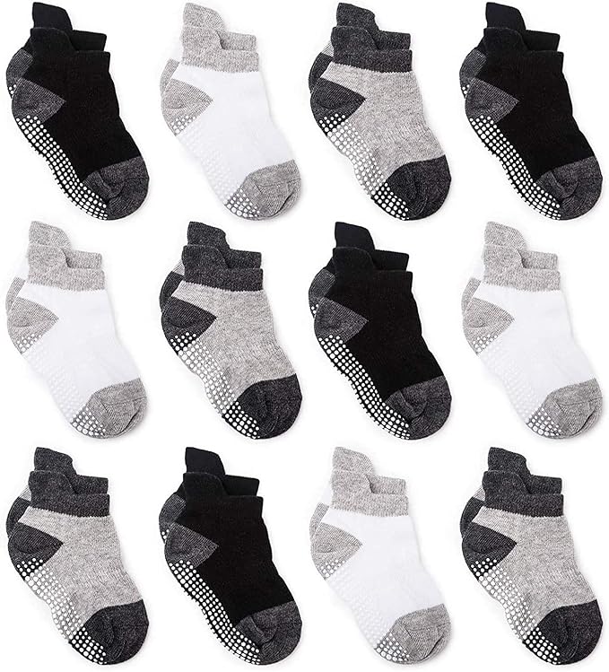 Zaples Baby Non Slip Grip Ankle Socks with Non Skid Soles for Infants Toddlers Kids Boys Girls