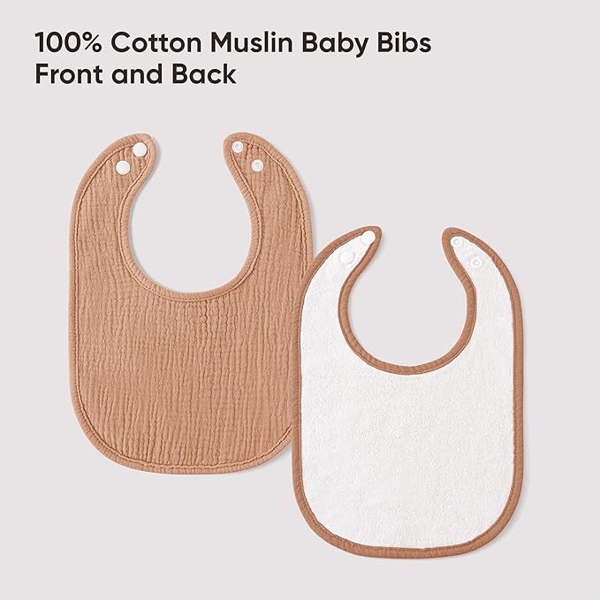 Bearmoss Muslin Baby Drooling Bibs 8 Pack, 100% Cotton Square Adjustable Bandana Bibs Gift for Baby Girls Boys Teething Drool