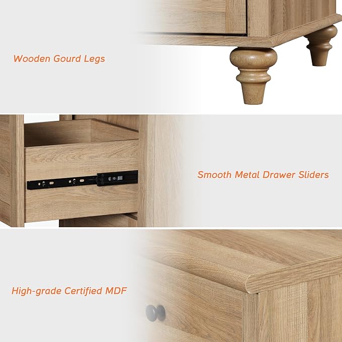WAMPAT Kids Dresser for Bedroom with 6 Drawers, Oak Baby Dressers with Wide Chest of Drawers, Mid Century Modern Wooden Closet Storage Organizer, Large Wood Dressers for Living Room, Nursery, Hallway