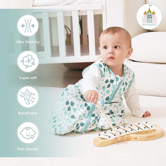 Cute Castle Baby Sleep Sack 0-6 Months - Lightweight 100% Cotton 2-Way Zipper TOG 0.5 Infant Wearable Blanket, Newborn Essentials Toddler Sleep Clothes (3 Pack Green)