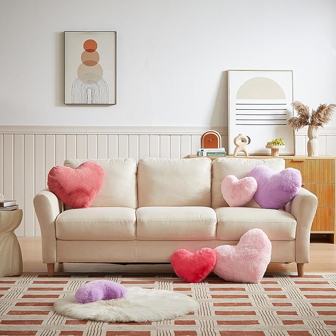 EastTree Heart Pillows, Carmine Heart Shaped Pillows, Love Throw Pillows Gifts, Ultra Soft Faux Rabbit Fur Small Cute Pillows, Women Girls Kid Room Decor 10x13 Inch