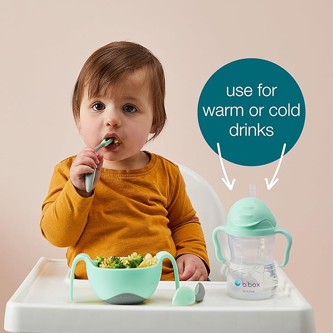 b.box Sippy Cup with Weighted Straw (2-Pack). Leak Proof, Easy Grip. BPA Free & Dishwasher Safe. Ideal for Babies 6m+ to Toddlers (cobalt + apple, 8oz)