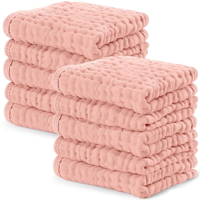 Comfy Cubs Muslin Baby Washcloths 10 Pack - Soft 6-Layer Cotton Wash Cloths for Sensitive Skin - 10"x10" Large, Gentle, Absorbent Infant Essentials for Newborn and Toddlers - Lace