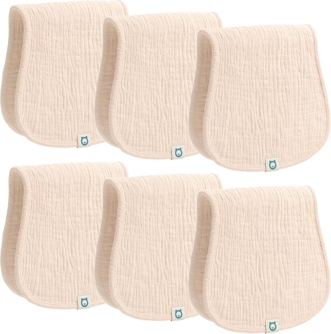 Muslin Burp Cloths Set, 6 Pieces, 100% Organic Cotton Hand Washcloths for Baby Boys and Girls Extra Absorbent and Soft Burping Rags (Apricot - Solid Color)