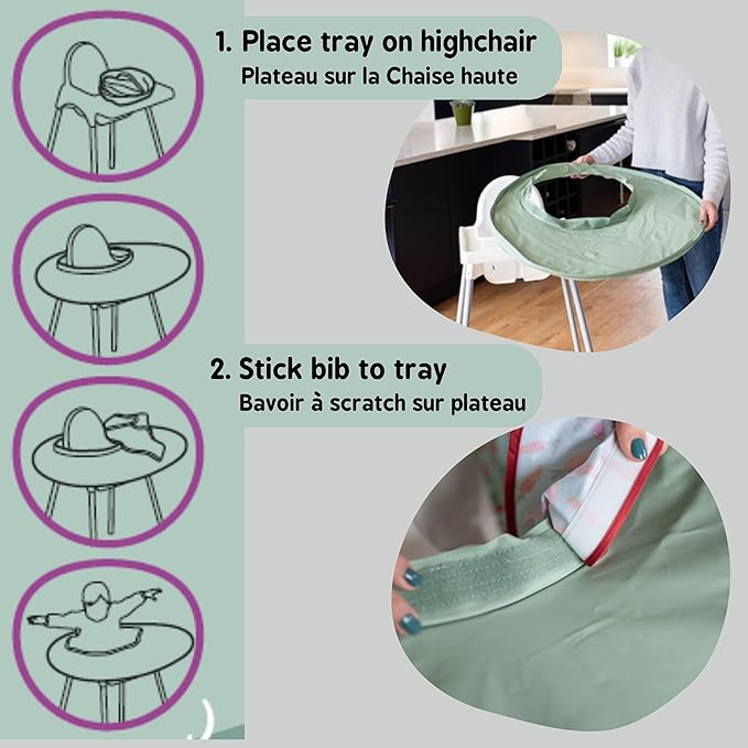 Tidy Tot- Baby Bib & Tray Kit - Mess Proof Long Sleeve Smock Attaches to Feeding Mat, Waterproof Bib - Fits Babies 6-24 Month