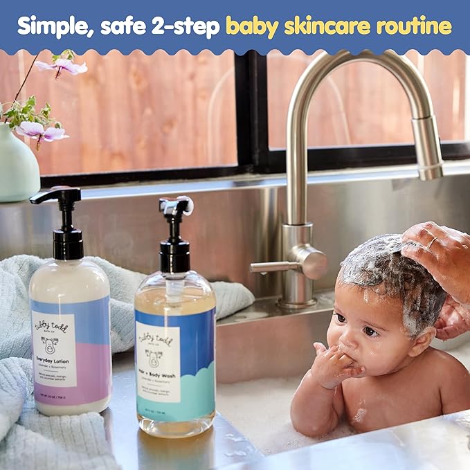 TUBBY TODD Baby Body Wash and Lotion Set - Gentle, Hypoallergenic Skincare for Newborns & Toddlers - 25oz, Lavender Rosemary