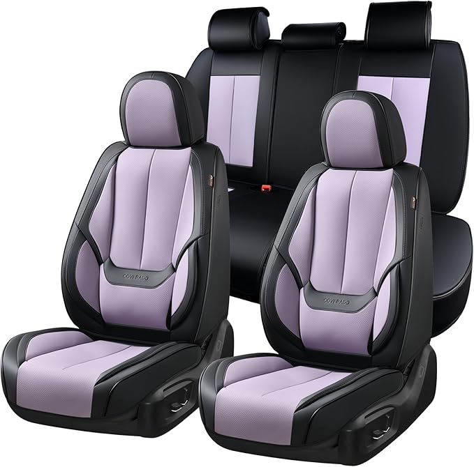 Coverado Car Seat Covers Full Set, Car Seat Protector Waterproof, Nappa Leather Car Seat Cushion, Seat Covers for Cars, Front Seats and Back Universal Fit for Most Cars