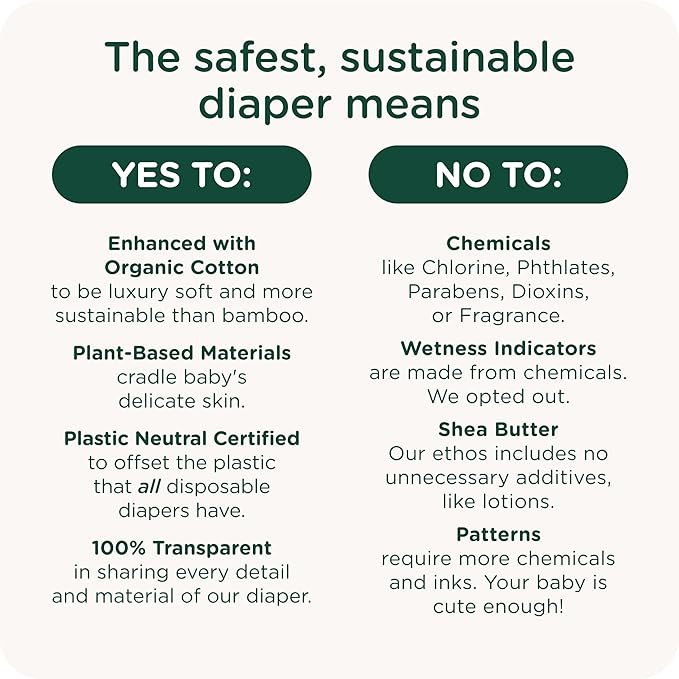 Our Diapers | EWG Verified Safe & Plant-Based Diapers | Leak Protection | Soft Organic Cotton Shell | Chlorine-Free Diaper for Sensitive Skin | Size 2 (12-18 lbs) 42 Count