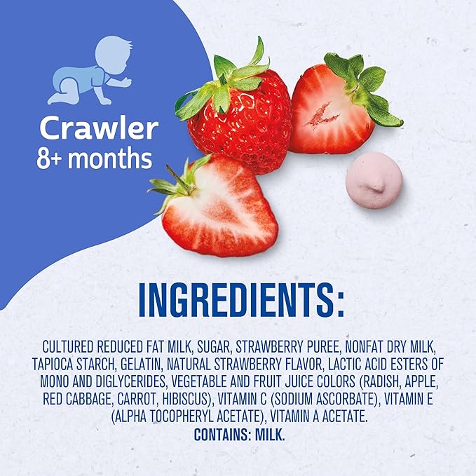 Gerber Stage 3 Baby Food Snacks, Strawberry Yogurt Melts, Freeze Dried Yogurt and Fruit Snacks for Babies, Baby Led Feeding, 7-Pack