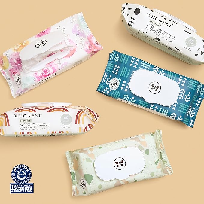 The Honest Company Clean Conscious Multi-Use Wipes, Unscented Hypoallergenic Baby Wipes for Sensitive Skin, 99% Water Plant-Based Compostable Wipes, Rose Blossom, 576 Count
