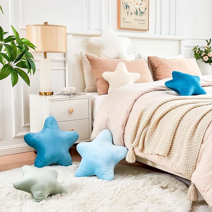 Sage Green Star Throw Pillow, Cute Star Pillow Room Decor, Soft 19.6" Star Shaped Decorative Throw Pillow for Bedroom, Star Plush Floor Cushions Pillows