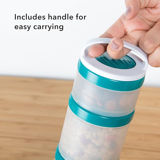 Whiskware Stackable Snack Containers for Kids and Toddlers, 3 Stackable Snack Cups for School and Travel, White and Mint