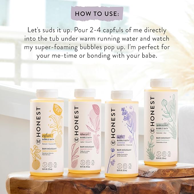 The Honest Company Foaming Bubble Bath, Gentle Tear-Free Hypoallergenic Baby Wash with Naturally Derived Ingredients, Lavender Calm, 12 fl oz