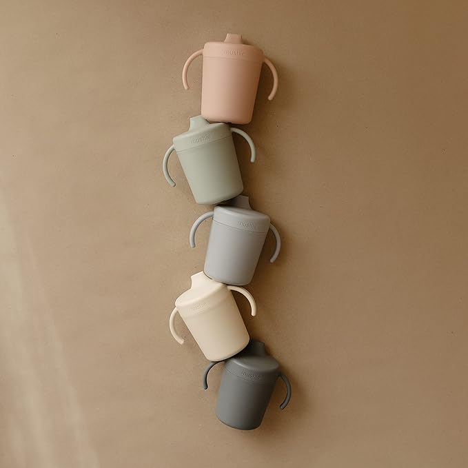 mushie Trainer Sippy Cup | Made in Denmark | Leak Resistant Twist-Off Lid & Handles | 6 Months + (Cloud)