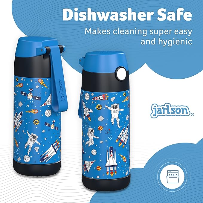 Jarlson® Mali Children's Water Bottle, Thermal Stainless Steel Water Bottle, BPA-Free, Leak-Proof, Children's Bottle with Chug Lid, Bottle for School, Nursery (Space, 350 ml)