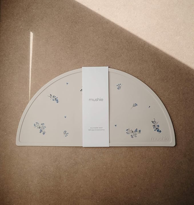 mushie Silicone Placemat for Kids | BPA-Free Non-Slip Design (Lilac Flowers)