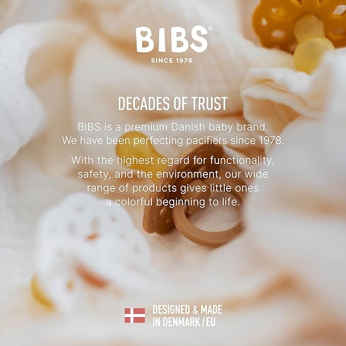BIBS Boheme Pacifier 4-Pack. BPA Free Dummy Pacifier, Round Nipple. Natural Rubber Latex, Made in Denmark, Size 2 (6-18 Months), Ivory