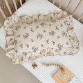 BuLuTu 2 Layers Muslin Toddler Pillowcases Fits for Crib Cot Cradle, Cotton Floral Pillow Cases for 1 2 3 4 5 6 Years Old Girls Boys, Envelope Travel Toddler Pillow Cover Protector with Ruffles