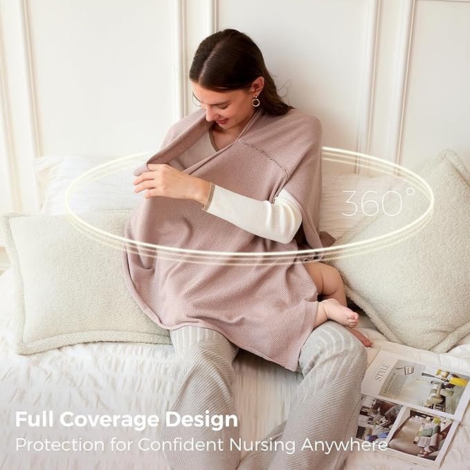Momcozy Nursing Cover for Breastfeeding, Soft Privacy Poncho, Multi-Use Nursing Shawl, Portable Breast Feeding Covers for Women, Includes Laundry Bag (Brown)