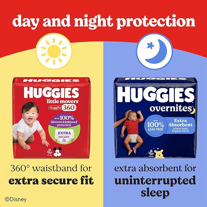 Huggies Size 6 Baby Diapers, Little Movers HuggFit 360° Baby Diapers with 360° Waistband, Size 6 (35+ lbs), 80 Count, Packaging May Vary