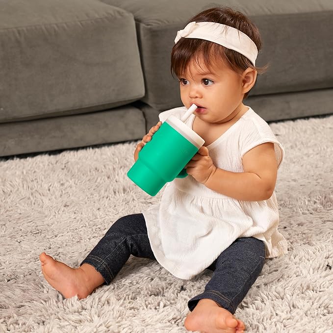 Infantino My 1st Tumbler, Silicone Sippy Cup with Straw & Handle, Spill-Resistant Baby Cup for On-the-Go, BPA-Free Transition Bottle, Alpine