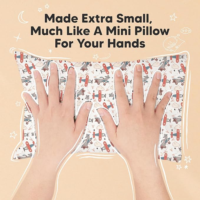 Mini Toddler Pillow with Pillowcase - 9x13 My Little Dreamy Travel Kids Pillow for Sleeping, Toddler Bed, Small, Tiny, Organic Cotton Pillowcase, Soft & Breathable, Kids 2-4 Years Old (Aircraft)