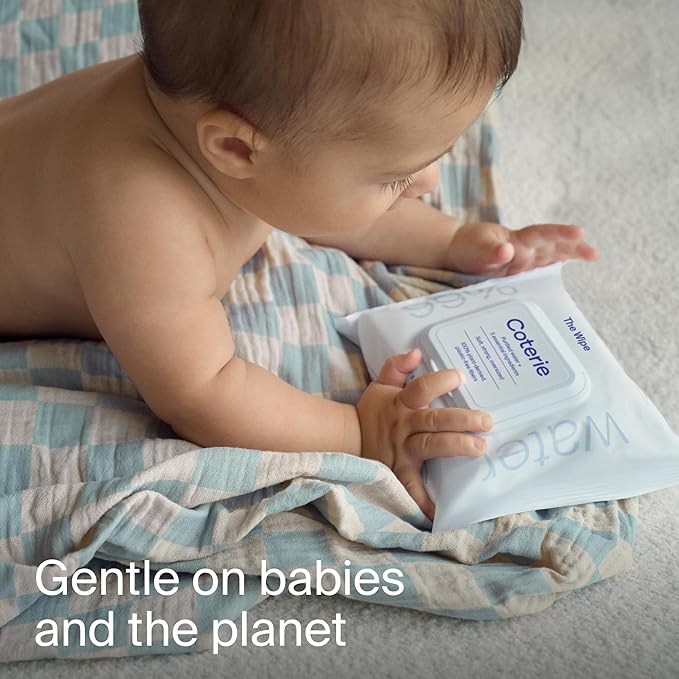 Coterie Baby Wipes + Diapers Kit, Size 1 Diapers (198 Count) & 12 Pack (672 Count) Baby Wipes with 99% Water, Plant Based Materials, Hypoallergenic for Sensitive Skin