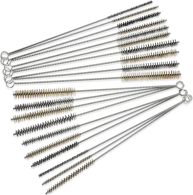 Wire Tube Brushes Bulk for Cleaning Pipe Tube Brass Stainless Steel Round Wire Brush for Auto Parts Christmas, Bottles, Tubes, 5 Sizes(20 Pieces)