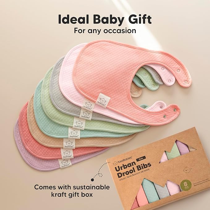 8-Pack Organic Baby Bibs for Girls, Boys - Quilted Cotton Cloth Baby Drool Bibs for Drooling and Teething Toddler, Newborn, Infant, Soft & Super Absorbent (Muted Pastel)